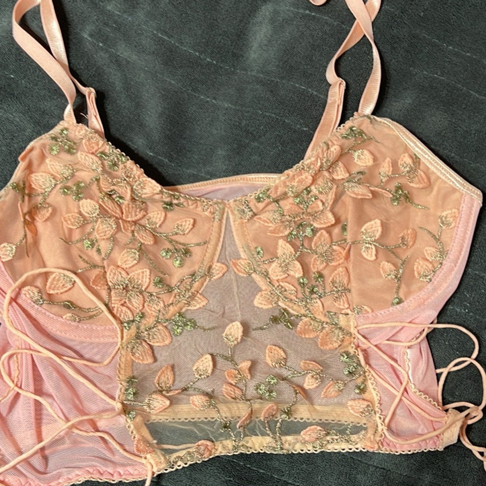 Floral Embroidery Lace Up Cami Corset